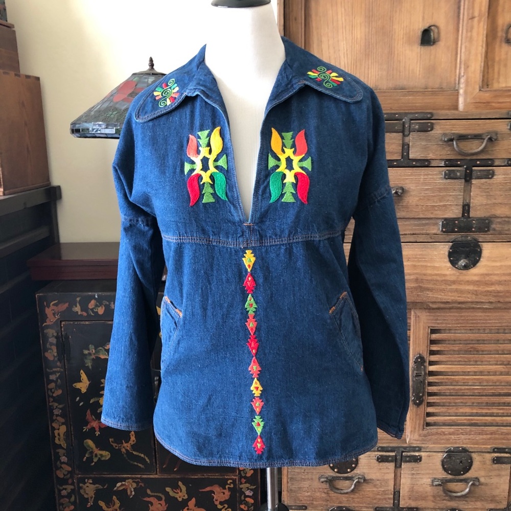 Vintage Hand Embroidered Denim Shirt